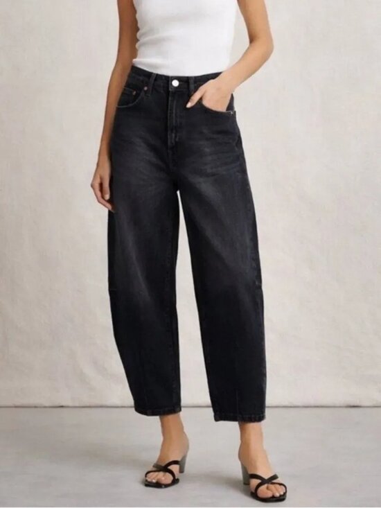 pistola Denim - Pistola Eli High Rise Barrel Leg Jeans Ankle Washed Black Sz 28